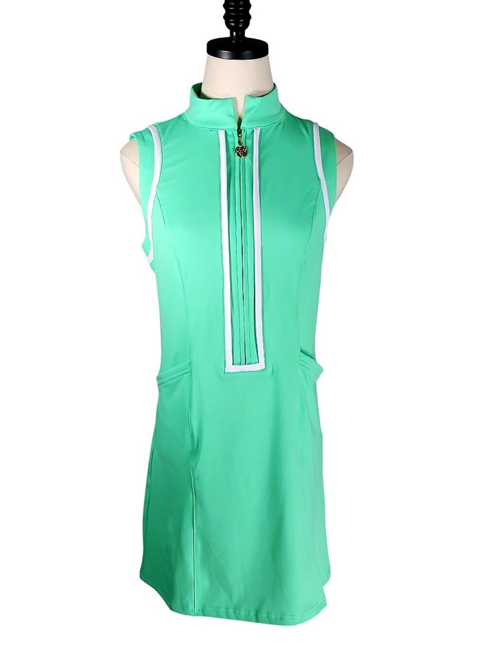 Areyh Mid Zip Mockneck Green Tennis Prep Athletic Dress XS New Athleisure Casual